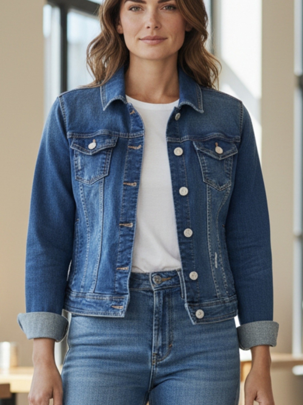 Aeropostale Dark Blue Denim Jacket with Contrast Stitching Size Large